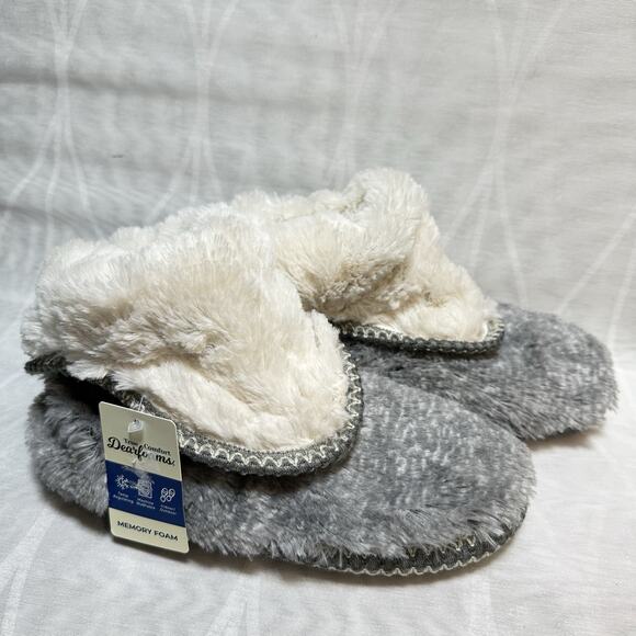 Dearfoams Womens Beth Furry Foldover Boot Slippers sz Large 9-10 Grey Frost NWT - Picture 2 of 7